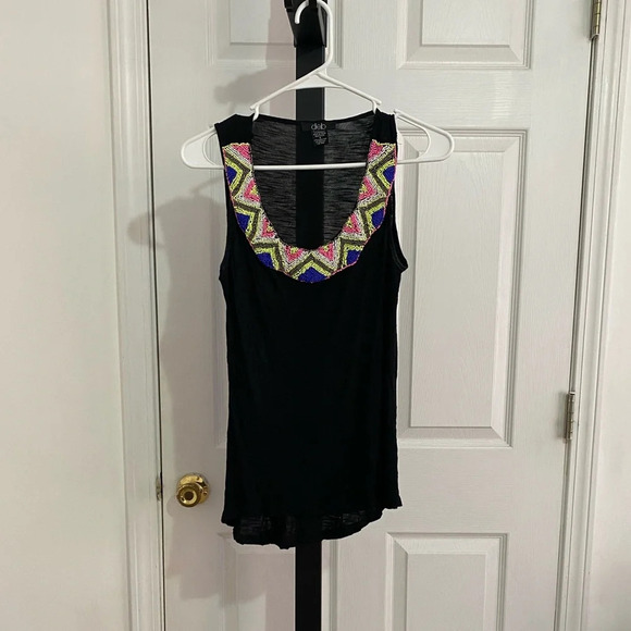 Deb Black Beaded Tank Top Size Small - Picture 1 of 5